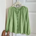 thumbnail image 7 of Gauze Shirts for Women Cotton Linen Beach Cover up Long Sleeve V Neck Button Down Crinkle Breathable Summer Light Green M, 7 of 7