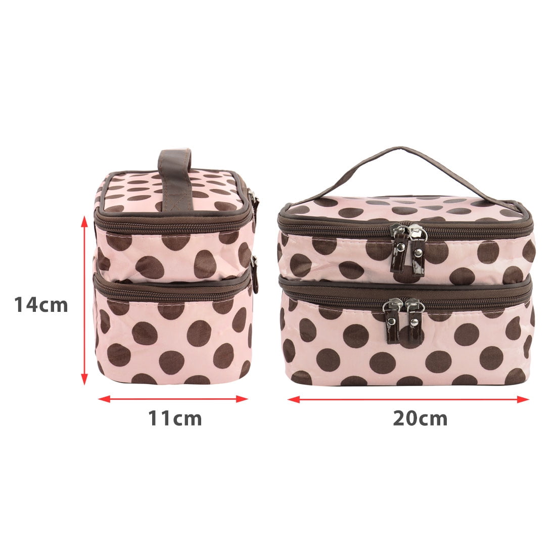 Travel Cosmetic Makeup Bag Organizer Double Layer Dot Pattern Toiletry Bag Case Pouch With Mirror For Woman