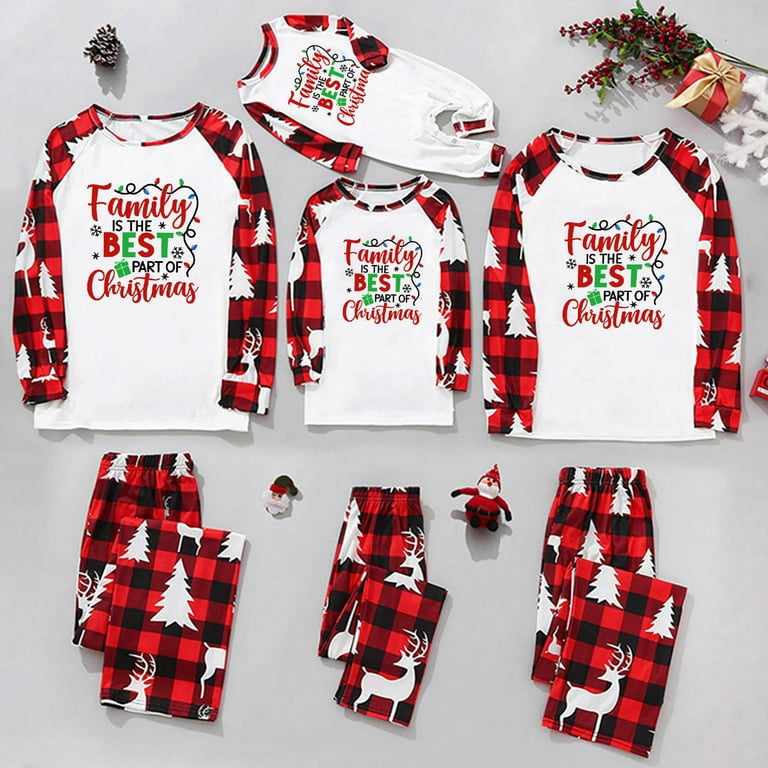 VALMASS Matching Christmas Pajamas for Family Goodbye 2024 Hello 2024 Plaid Pjs Set 2Pc Sleepwear Adult Kid Onesie Unisex Baby Dad 2XL L Style