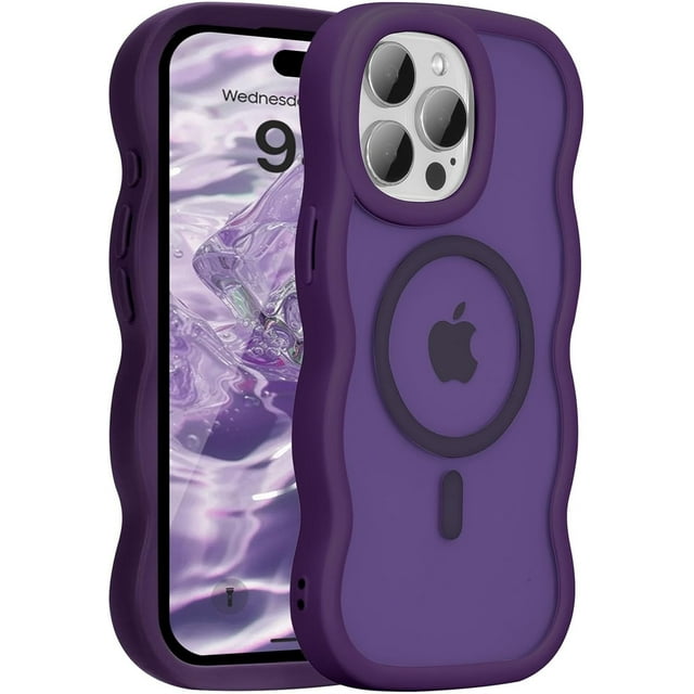 Funda magnética para iPhone 13 Pro Max, compatible con MagSafe, diseño de marco ondulado transparente 2025, funda protectora de borde suave, bonita, transparente, mate, a prueba de golpes