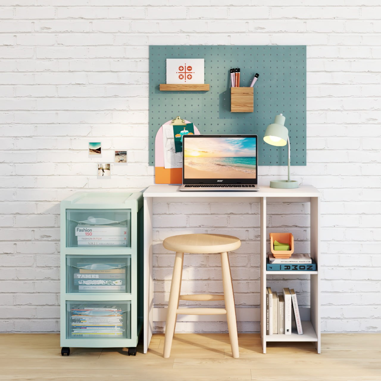 Mainstays Small Space Writing Desk with 2 Shelves, True Black Oak Finish 