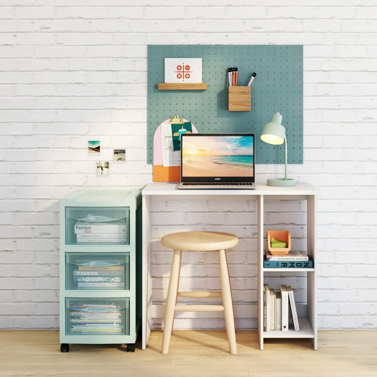 Mainstays Small Space Writing Desk with 2 Shelves, White Finish