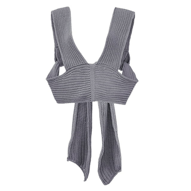Chic Mujeres De Punto Vendaje Self Tie Tank Top Chaleco Sin Mangas DIY Wear Gris Sunnimix Chaleco de punto