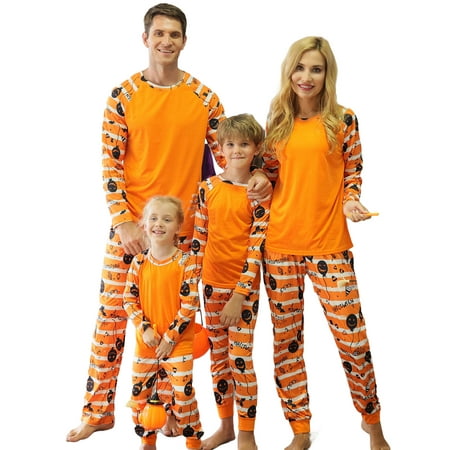 

wybzd Family Halloween Pajamas Matching Sets Skeleton Pumpkin Sleepwear Holiday PJS Set for Baby Kids Adults
