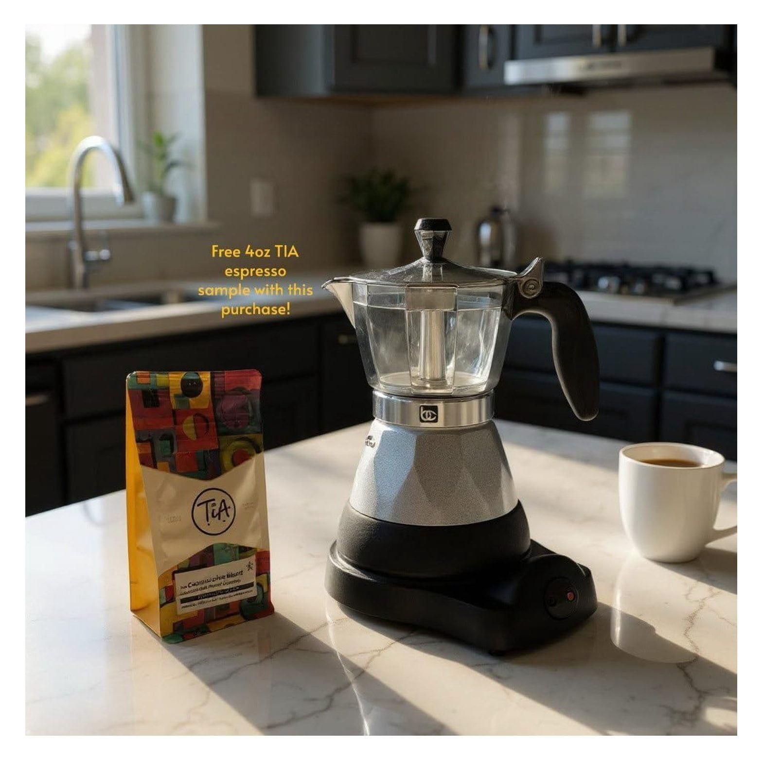 Portable Espresso Maker, Silver Cafetera - 1-3 Cups Electric Coffee Machine for Home, Travel, RV - Fast Brewing, Automatic Shut-Off
