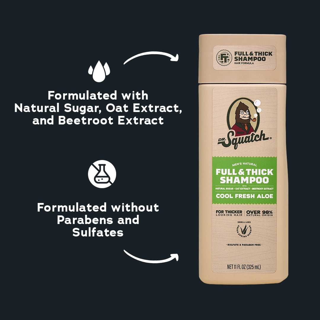 Dr. Squatch Full & Thick Mens Hydrating Shampoo, Thickening Natural Sulfate Free Shampoo for Men, Cool Fresh Aloe, 11 fl Oz