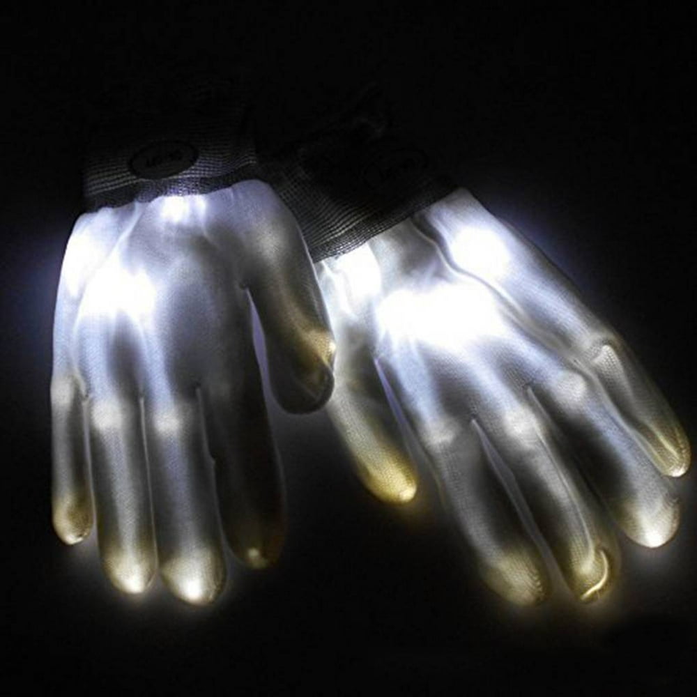 2Pcs LED Gloves White Light Up Rave Flashing Rainbow Lighting Finger