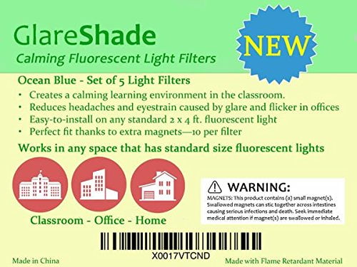 4 Pack, Tranquil Blue, 4ft x 2ft Home Office - Reducing Glare Harsh Flicker Lyfree Fluorescent Light Covers Premium Fluorescent Light Filters for Classroom