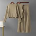thumbnail image 2 of ShomPort Womens 2 Pieces Outfits Long Sleeve Button Up Cardigans Wide Leg Pants Elegant Ribbed Cotton Business Set, 2 of 5