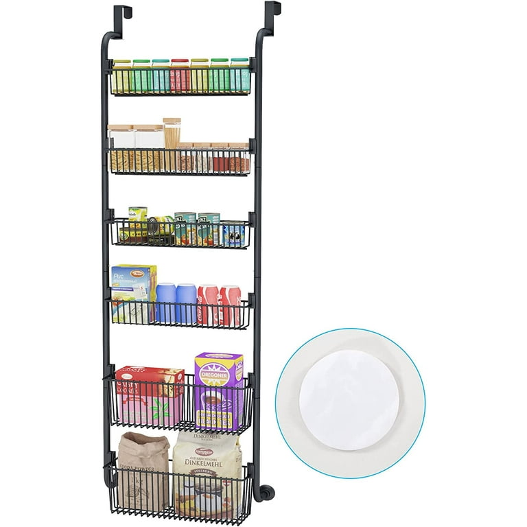 Over the Door Pantry Organizer, 6-Tier Pantry Door Organization and Storage,  Heavy-Duty Metal Hanging Kitchen Spice Rack Can Organizer(4x4.72+2x5.9  Width Baskets, Cream White)