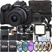 Canon EOS R50 Mirrorless Camera with RF-S 18-45mm Lens + 2 Pack 32GB Memory Card + Case + Wide Angle + LED Flash + SV Premium Accessory Bundle (International Version)