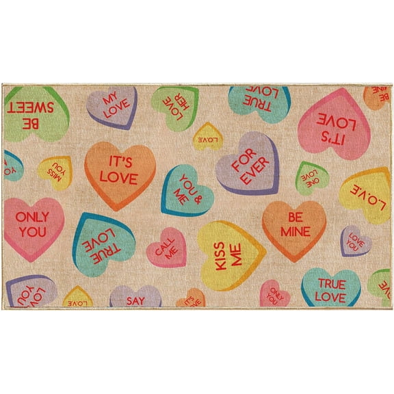 doreo Valentin''s Day Doormat Conversation Heart Door Mat with Anti-Slip Rubber Back Decorative Non Slip Rectangle Floor Mat for Indoor Outdoor Entrance Floor Porch Supplies, 17 x 29 Inch