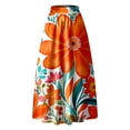 thumbnail image 5 of Women’s Floral Print Maxi Skirt High Waist A Line Floor Length Satin Skirt with Pockets Elegant Long Skirt for Formal Occasions Orange 2XL, 5 of 5