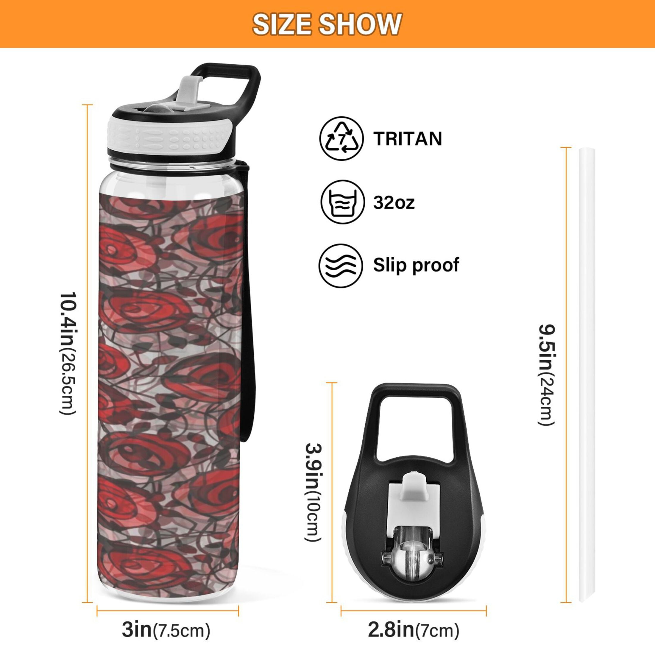 BZSMCE Sport Bottle Glass Rose Outdoor sports Water Bottle Size: 10.4x3in