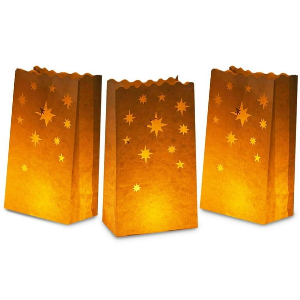 White Paper Luminary Bags 24Pack Candle Lantern Bags, FireRetardant