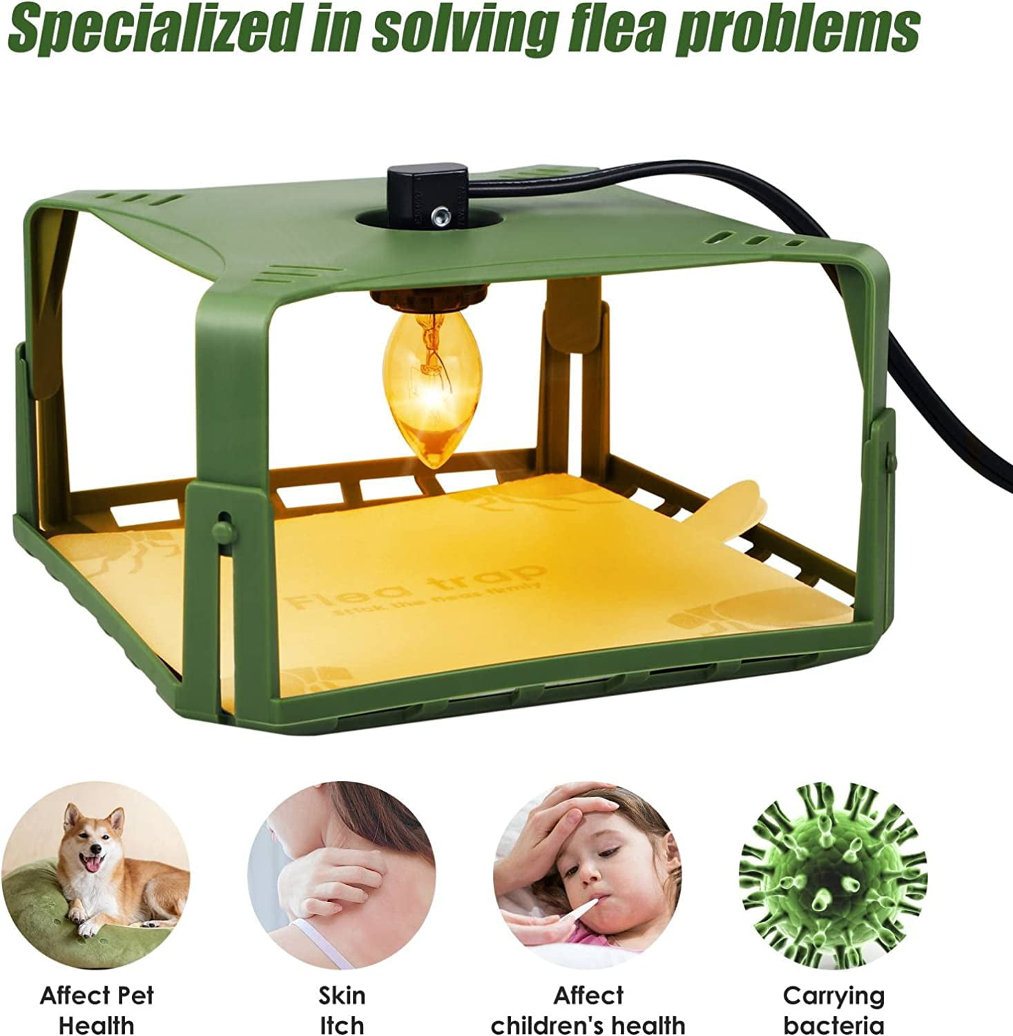 Jahy2Tech 2Pcs Flea Trap Indoor Flea Strap Flea Killer Trap Pad Bed Bug Trap with 4 Stickers 6 Bulbs