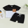 thumbnail image 2 of Toddler Boys Summer Outfit Sets Short Sleeve Contrast Color Tops + Baby Boys Solid Color Drawstring Shorts Set Black 0-6 Months, 2 of 8