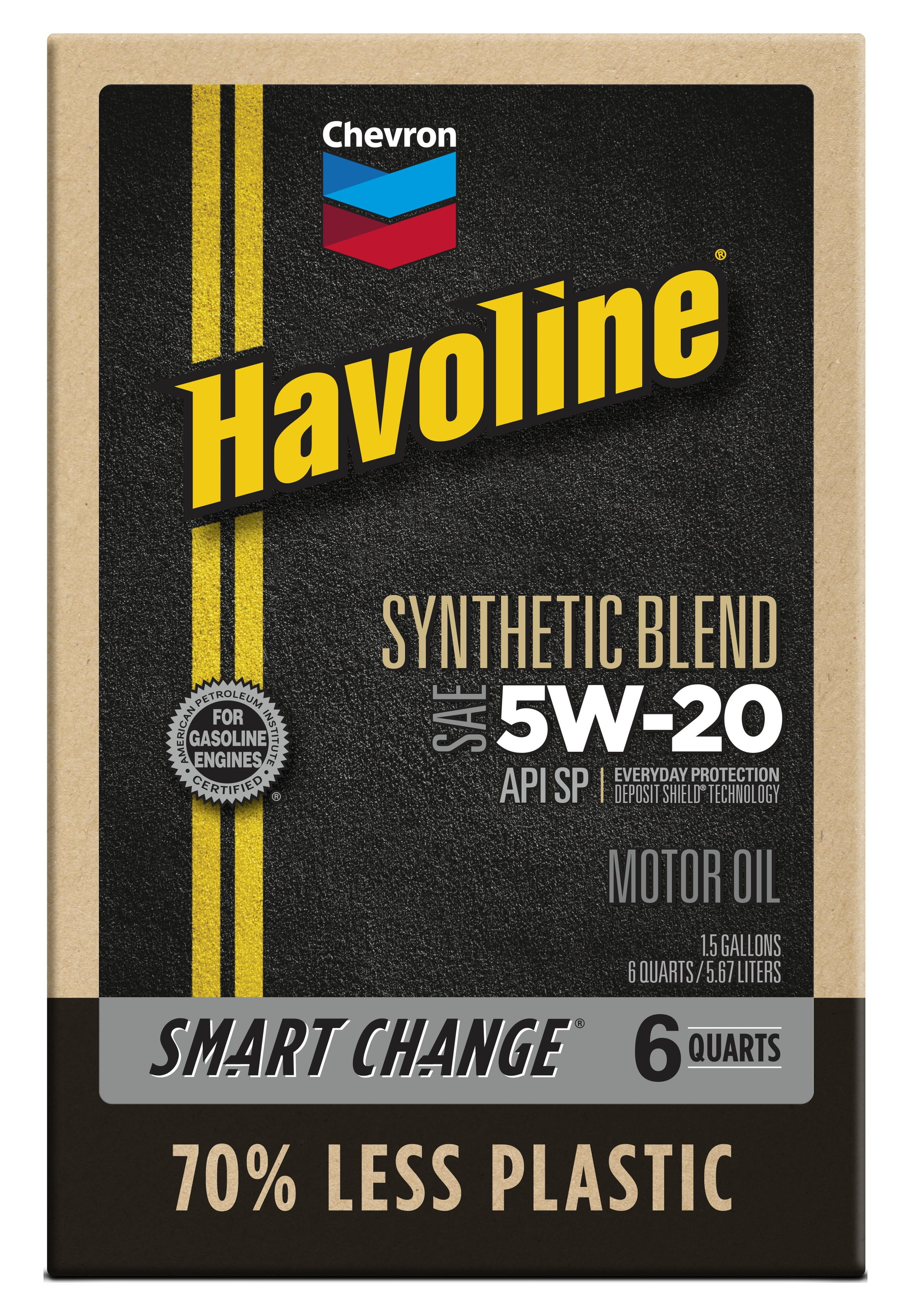 Chevron Havoline Synthetic Blend Motor Oil 5W-20, 6 Quart, Smart Change Box