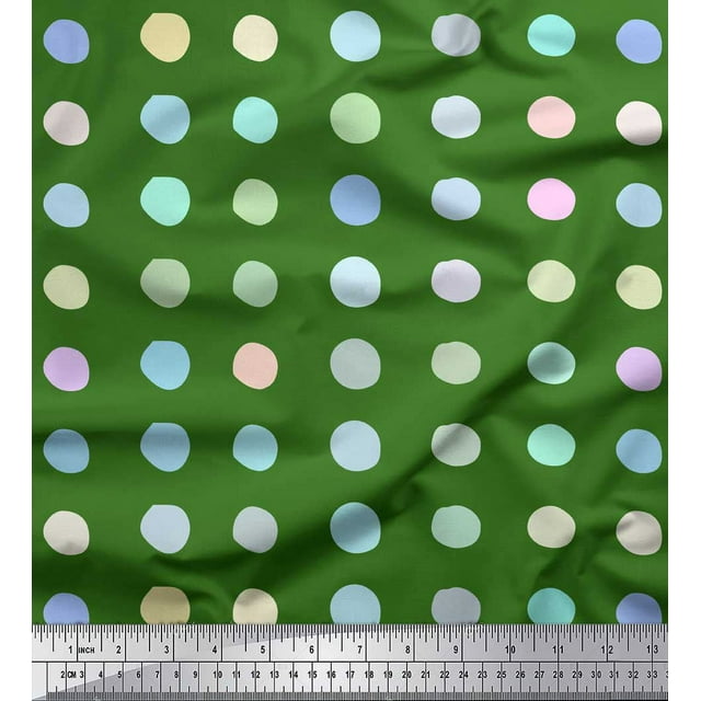Soimoi Green Japan Crepe Satin Fabric Circle Geometric Print Fabric by Yard 42 Inch Wide