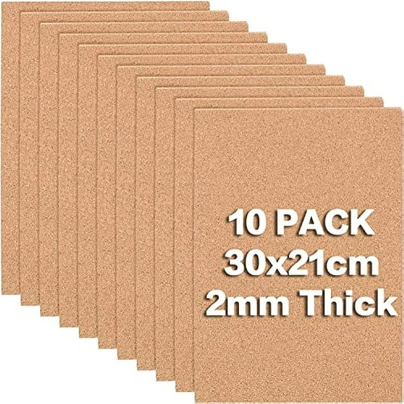 10 Sheet Cork Sheets Plain for DIY Craft Kitchen Pads BurlyWood 29.7x21x0.2cm