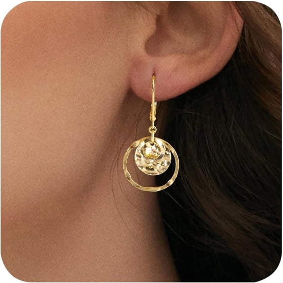 Silver Disc Leverback Earrings for Women Gold and Silver Circle Drop Dangle Earrings Jewelry Hypoallergenic Hammered Leverback Dangle Earrings for Gifts