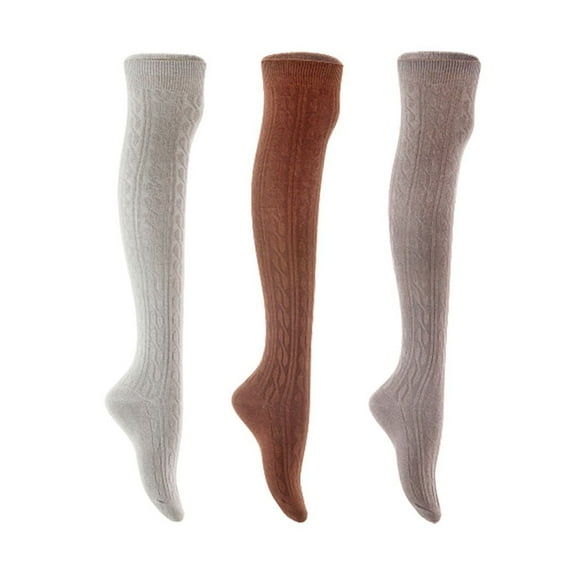 Lian LifeStyle Women's 3 Pair Adorable Comfortable Soft Thigh High Over Knee High Cotton Socks Size 6-9 L1024 Light Grey,Coffee,Dark Grey