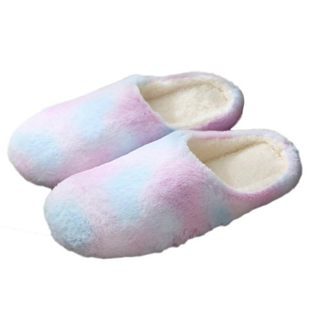 

SALE Winter Women Men Slippers for House Tie Dyed Furry Fleece Bedroom Indoor Shoes Warm Slipper Slip on Anti-slip Slient Slipper