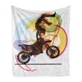 thumbnail image 1 of Motorcycle Soft Flannel Fleece Blanket, Sketch of Biker Performing Image on Abstract Colorful Background Modern Print, Cozy Plush for Indoor and Outdoor Use, 50" x 60", Black Yellow, by Ambesonne, 1 of 6