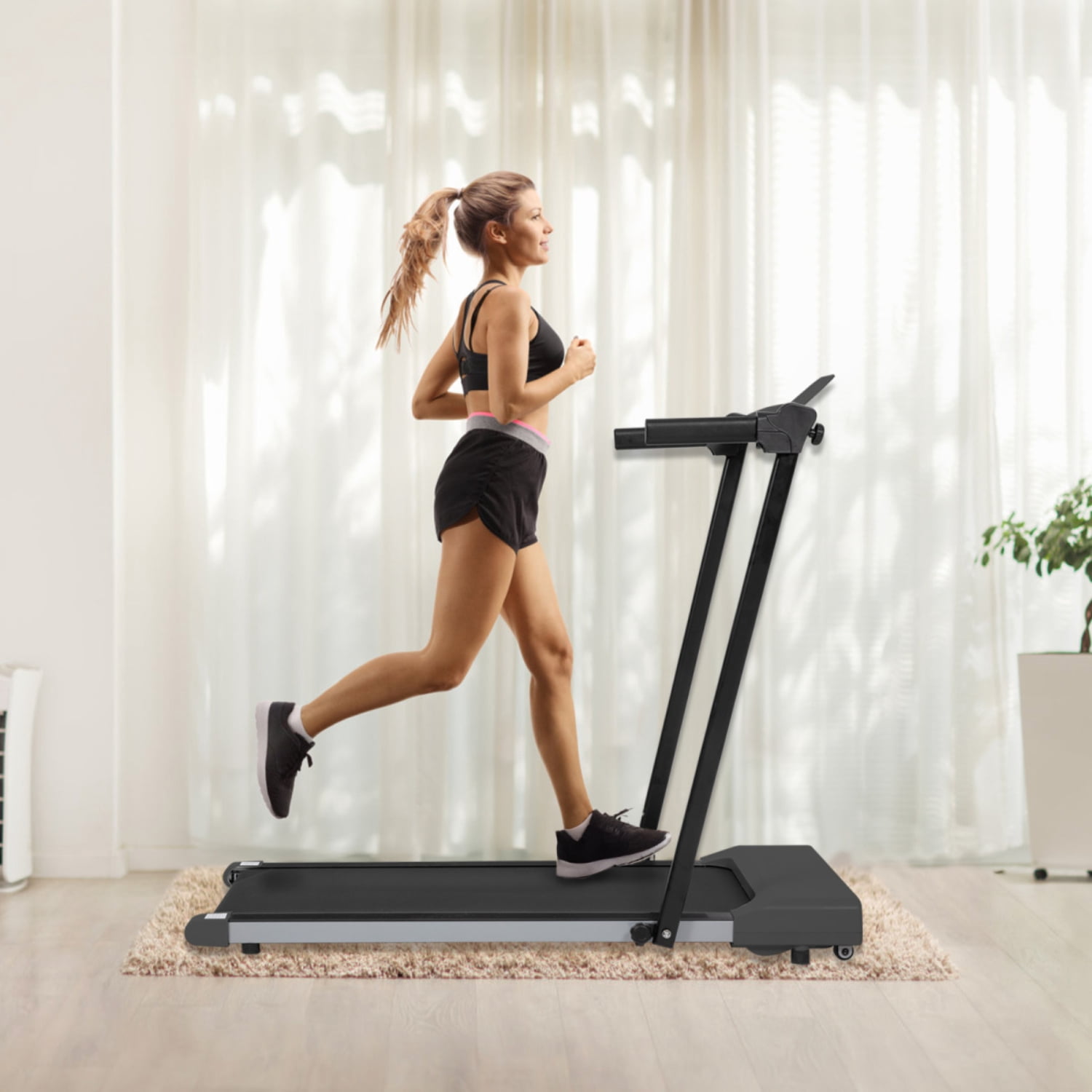 Home Treadmill for Walking & Running, Up to 7.5 MPH, LED Display, Portable Treadmill with Wheels, Compact Design