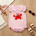 thumbnail image 2 of mgoYE Baby Girl Crab Outfit Crawfish Embroidery Sleeveless Plaid Romper Dress Ruffle Bodysuit Newborn Summer Clothes(Pink,0-3 Months), 2 of 4