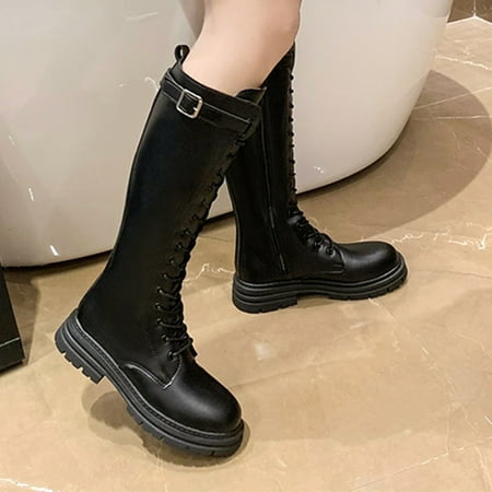 

Zunfeo Women Winter Boots- Long Boots Autumn Knight Boots But Knee High Boots British Style Handsome Thick Bottom Boots Black 4.5