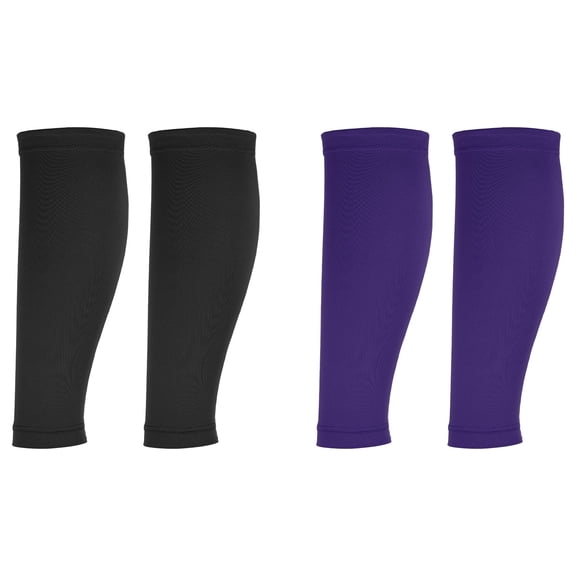 Uxcell Sun Protection Leg Sleeves, Sports Compression Leg Cooling Ice Silk Sleeves with Anti-slip Silicone Strips, Black/Dark Purple&Polyester&2Piar-Fitting for(Running Cycling Football)