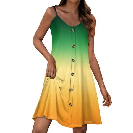 GXIPO Spaghetti Strap Button Down Ladies Summer Dresses Cruise Dresses Vacation Sun Dresses Swimsuit Coverup Sleeveless Resort Wear Yellow L