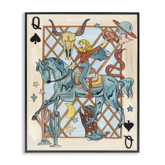Stupell Industries Cowgirl Queen of Hearts Entertainment Painting Black Framed Art Print Wall Art, 11 x 14