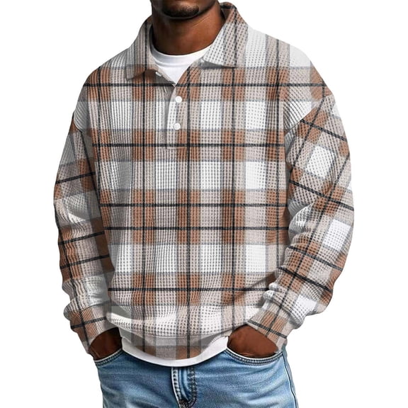 IWRICH Waffle Plus Size Polo Shirts for Men Long Sleeve Big and Tall Shirt Casual Collared T Shirts Textured Knit Tops 36-Light Gray XL