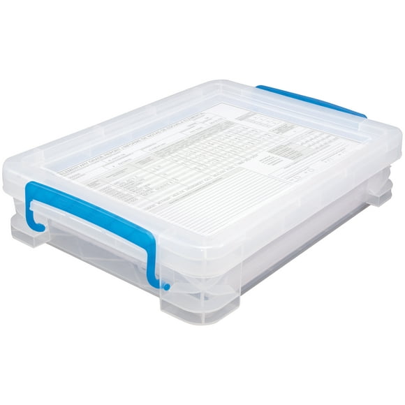 Storage Studios Super Stacker Boîte Doc - 14,5 Pouces X 10,5 Pouces X 3,38 Pouces Poignées Transparentes/bleues
