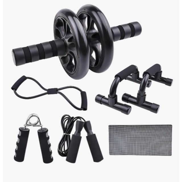 Kit Rodillo Rueda Abdominal Barras Push-up Cuerda Ejercitado