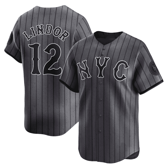 Men's New York Mets Grey #12 Francisco Lindor Replica Player Name Baseball Jersey—WL