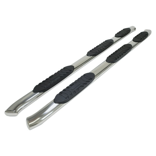 TrailFX Nerf Bar - Truck Wheel To Wheel A7059S TFX 5 Oval WTW Side Bars; With Step Pads; With Bed Step; 5 Inch Oval Straight; Polished; Stainless Steel; With Welded End Caps; Rocker Panel Mount