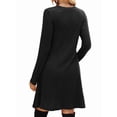 thumbnail image 4 of Long Sleeve Dress for Women Crew Neck Waist Tunic Dress with Pockets Black L, 4 of 6
