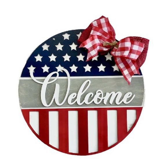 Aespoir Independence Day Door Sign, Memorial Day Wreath Patriotic Stars, 4th of July Door Hanger Welcome Front for Door Decor 12 Inch Outdoor