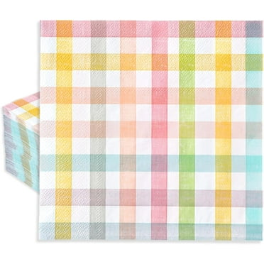 XD4-80 Pcs Easter Buffalo Plaid Paper Napkins Retro Colorful Checkered Disposable Napkins Pastel Gingham Luncheon Dinner Napkins for Spring Wedding Birthday Party Table Supplies*04
