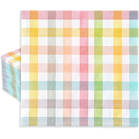 XD4-80 Pcs Easter Buffalo Plaid Paper Napkins Retro Colorful Checkered Disposable Napkins Pastel Gingham Luncheon Dinner Napkins for Spring Wedding Birthday Party Table Supplies*04