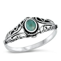 CHOOSE YOUR COLOR Simulated Turquoise Ring .925 Sterling Silver Boho Band Blue CZ Female Size 8