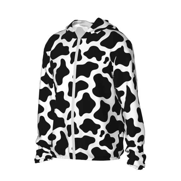 Picia Cow Print Black White Women's Men's UPF 50 Sun Protection Hoodie Shirt Long Sleeve SPF Fishing Outdoor UV Hiking Lightweight Shirts-Small