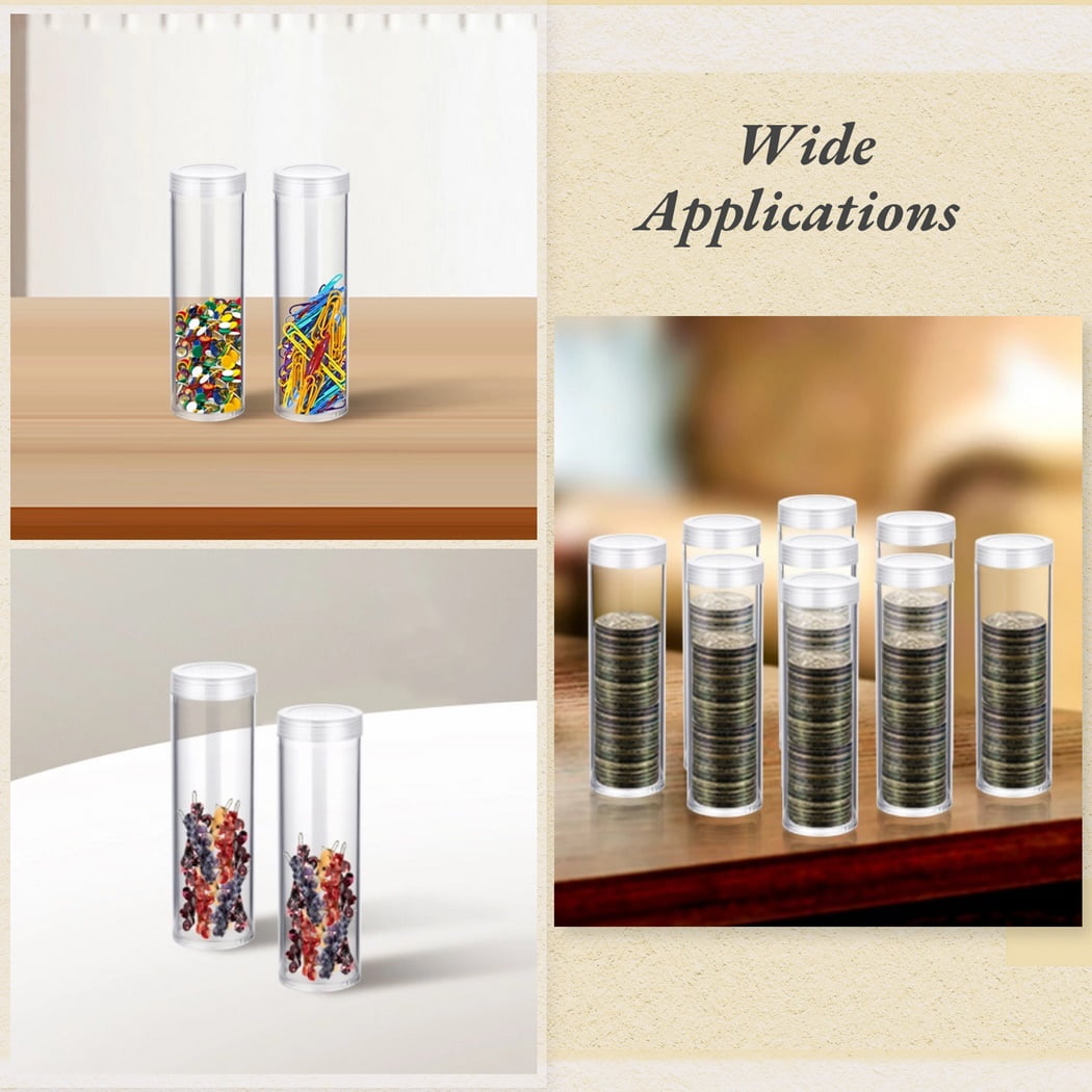 30 PCS Coin Storage Tubes, Quarter Tubes Clear Coin Tube, Plastic Coin Holders Coin Container with Screw Lids, Containers for Coins Collection Supplies