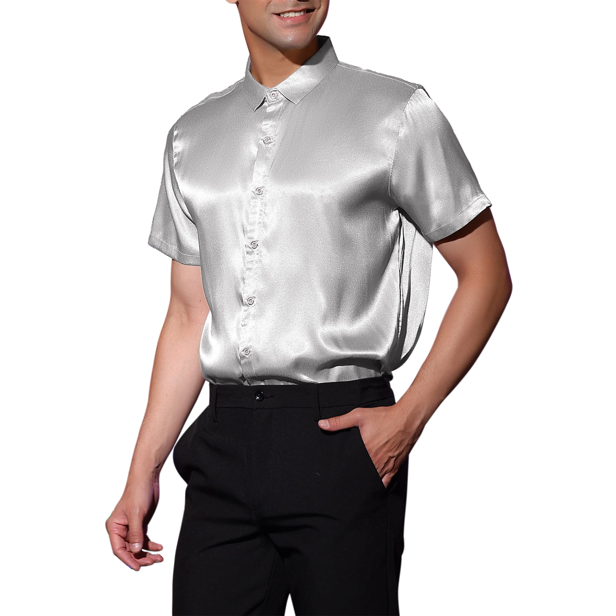 Col Chemise Chemise Manche Courte Satin Homme Unique Bargains