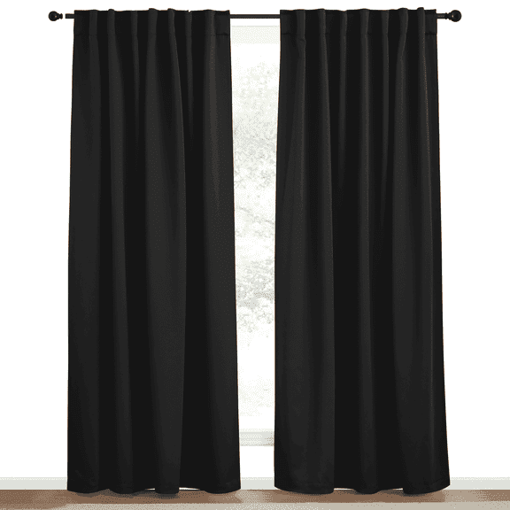 NICETOWN Blackout Collection Casual Black Solid Print Home Back Tab Room Darkening Curtains, 52" x 72" (2 Panels)