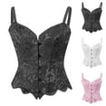 thumbnail image 4 of Hpapadks Waist Trainer Cincher for Women Spaghetti Straps Vintage Embroidery Patterns Bustier Bodysuit Lace Up Push Up Overbust Retro Corset Belt Halloween Pink, 4 of 6