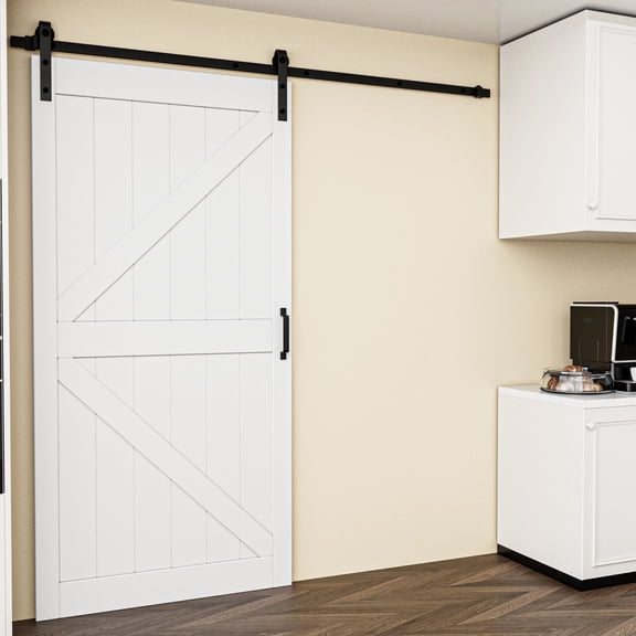 42''x84''Modern K Shape Primed Sliding Barn Door with Installation Hardware Kit (Double Door & Soft Close Optional)